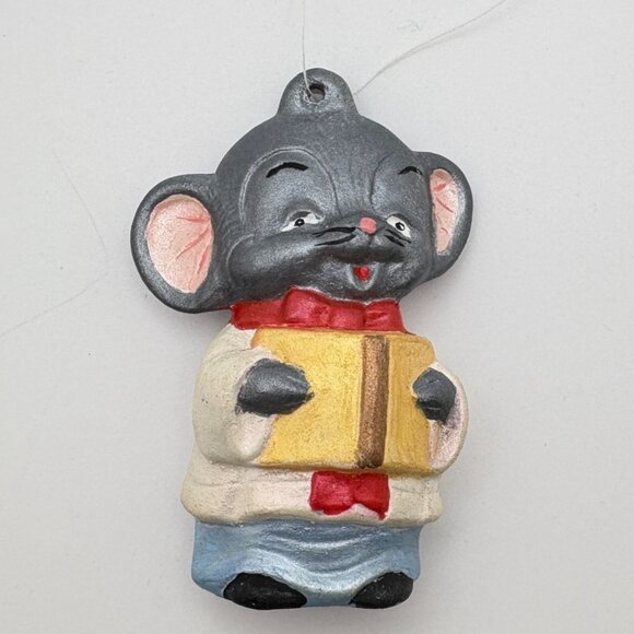 Vintage Mouse Singing Carols Christmas Tree Ornament Hand-Painted Sling Shot - Picture 6 of 6